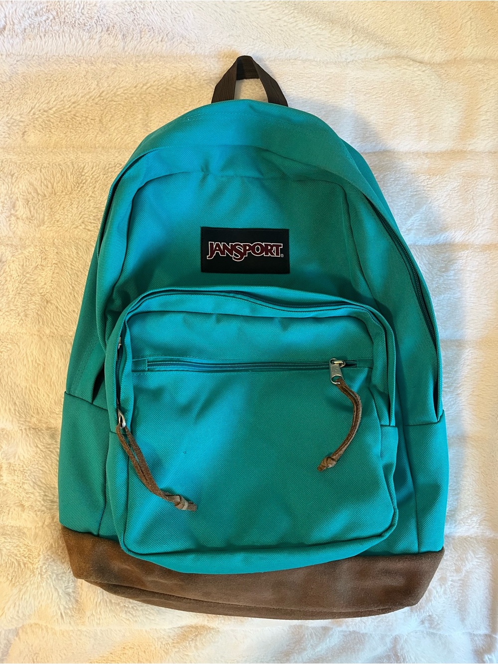 JanSport Teal Backpack with Brown Suede